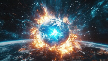 Fiery Cosmic Explosion Engulfs Planet Earth In Space