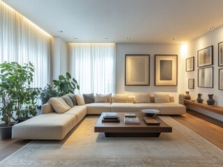 Modern Living Room Featuring Beige Sofa and Artwork