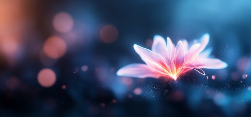 Glowing flower in dark background with bokeh.