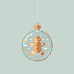 Minimalistyczny wzór bożonarodzeniowej kartki z cynamonowym pierniczkiem i małymi gwiazdkami w nowoczesnym i eleganckim stylu. © Monika