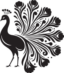 Peacock vector illustration, Peacock silhouette vector illustration
