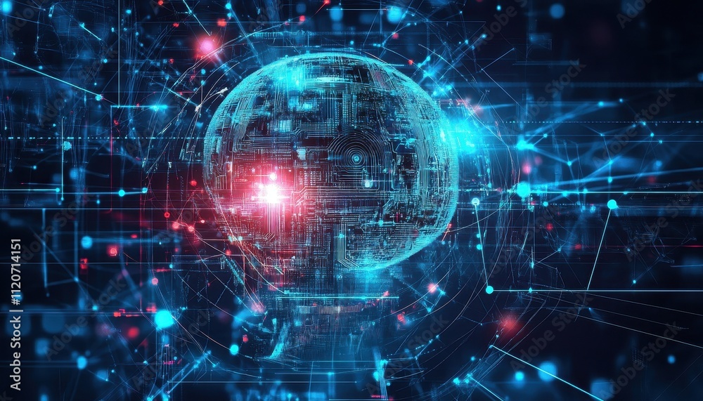 Aufkleber abstract digital sphere network data visualization