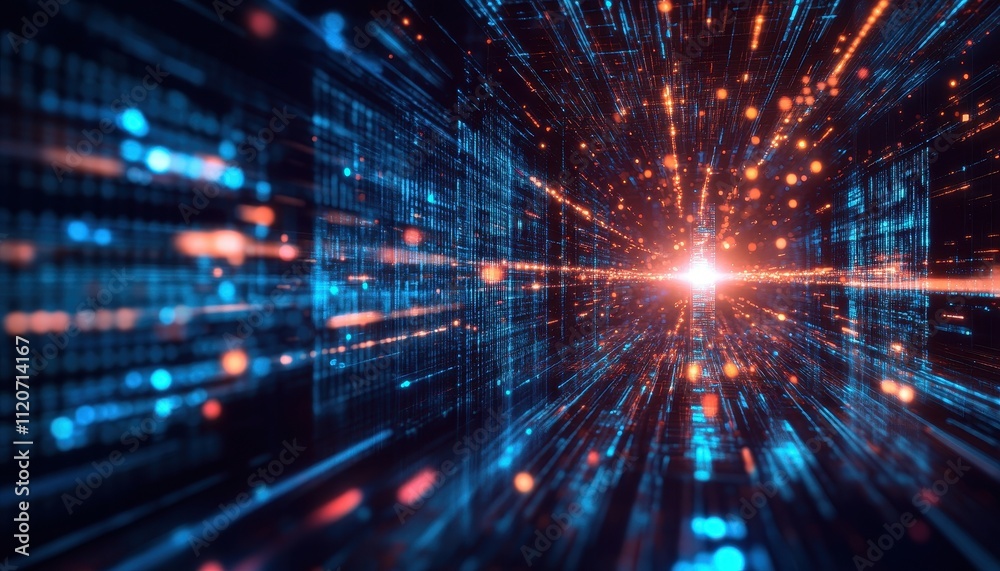 Poster abstract digital data stream visualization tunnel