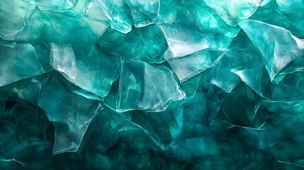 Fototapeta premium Abstract background of teal and turquoise fragmented glass or ice. Irregular shapes create a textured, jewel-toned effect. Perfect for design projects.