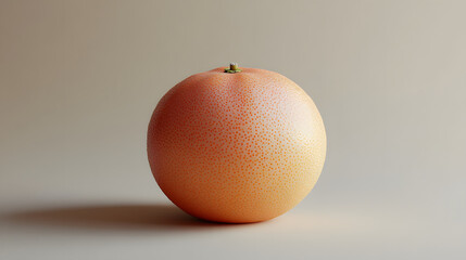 A single, ripe grapefruit sits on a neutral beige background. The grapefruit's textured skin is visible, and its round shape is emphasized by the simple setting.