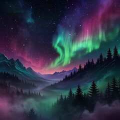 Fototapeta premium Mystical Aurora Background with Lightning Highlights 