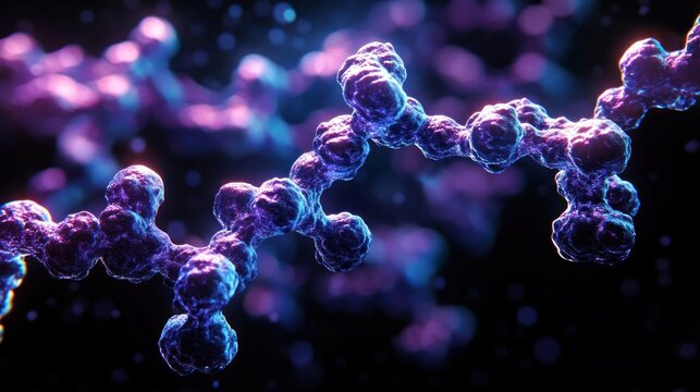 Detailed Molecular Structure of Glucagon-like Peptide 1 GLP1 7-36 for Diabetes Management with Soft Blue and Purple Lighting