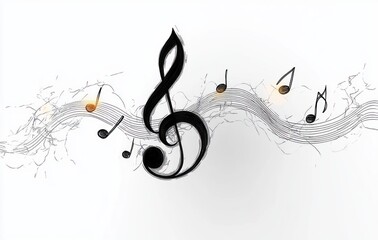 Minimalist Line Art Treble Clef Music Notes Illustration for Elegant Design Concept