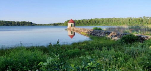 Pier with a house by New Bedford Waterworks