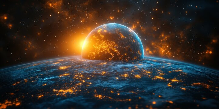 Digital Earth Globe with Global Connectivity Cyberpunk Style City Lights