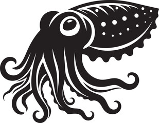 Black squid vector illustration, Squid silhouette