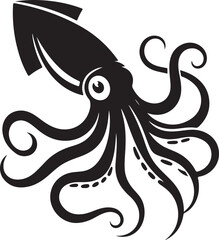 Black squid vector illustration, Squid silhouette
