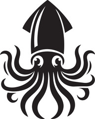 Black squid vector illustration, Squid silhouette