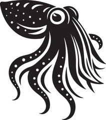Black squid vector illustration, Squid silhouette
