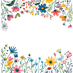 Creative 2D Doodle Floral Illustrations Text Space for Versatile Designs, Greeting Cards, Invitations