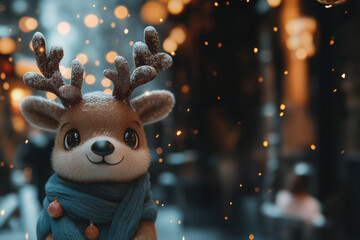 Fototapeta premium Share warm hearts on Christmas in cold winter. Fox, Rudolph, squirrel, cat, dog, snowman, Santa all make you happy.