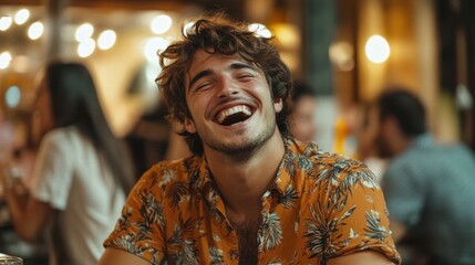 Obraz premium Happy Man Laughing in Restaurant