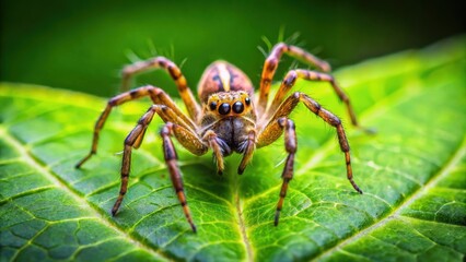 Spider crawling on a vibrant green leaf, spider, arachnid, green, leaf, nature, wildlife, close-up, macro, small