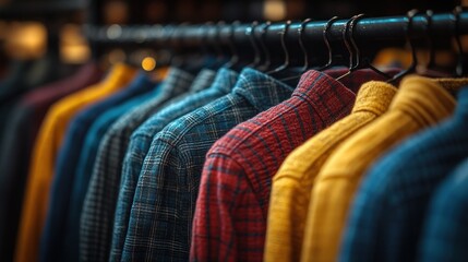 Obraz premium Dry Cleaning Service with Neatly Organized Shirts Hanging in a Minimalist Style