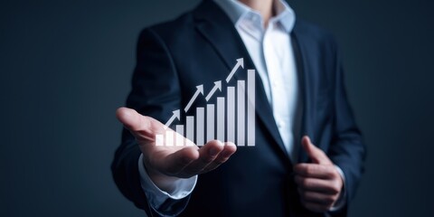 Businessman Holding Financial Growth Graph in Hands