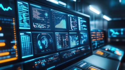 Obraz premium Futuristic Data Center Monitoring System