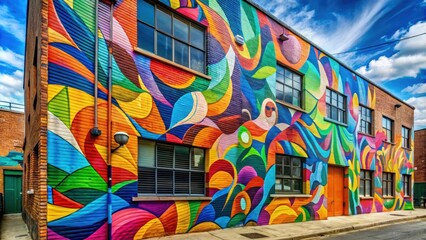 Obraz premium Colorful abstract mural decorating the exterior of a building, abstract, art, vibrant, colorful, urban, street art
