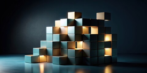 Abstract geometric blocks on dark background, render, abstract, geometric, blocks, shapes, pattern, design, background