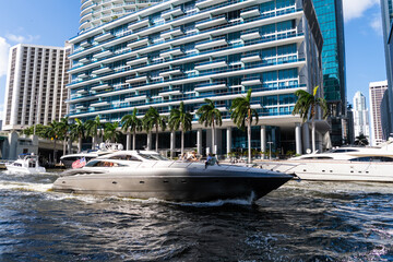 Luxury yacht at Biscayne bay. Boating and yachting charter. Luxury lifestyle. Vacation on summer....