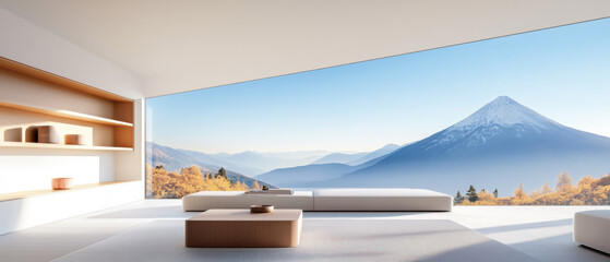 Modern Minimalist Living Room with Mountain View