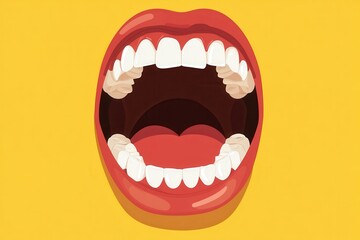 Naklejka premium Vibrant and Expressive Open Mouth Graphic Illustration on Bright Yellow Background Perfect for Creative and Artistic Projects