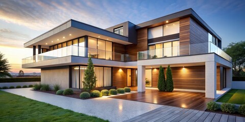 Fototapeta premium Luxury modern house with sleek design, isolated on background, luxury, modern, house, home, architecture, isolated
