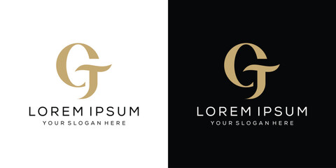 Initial letter GT logo design, serif font graphic vector, elegant symbol concept