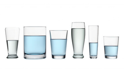 Various Glassware Filled with Water on Transparent Background for Design Use