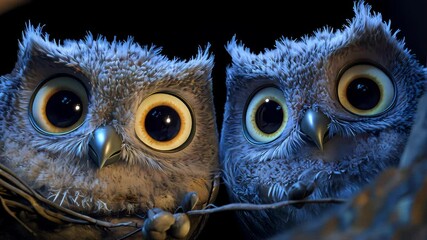 Two Baby Owls Peeking Out