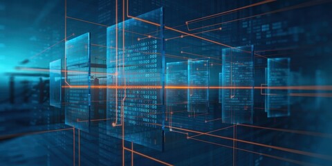 Abstract Cityscape of Futuristic Skyscrapers and Data Visualizations