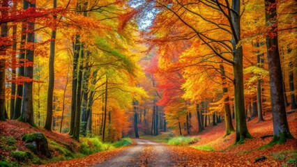 Beautiful forest in France during autumn with vibrant leaves and a peaceful atmosphere, autumn, forest, France, foliage, trees