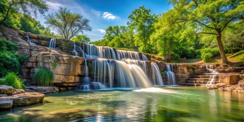 Tranquil landscape of waterfall in McKinney Roughs Nature Park on a sunny day, Waterfall, Landscape, Nature, McKinney Roughs