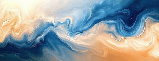 Fluid Abstract Art Blue Beige Motion Background Swirling Waves