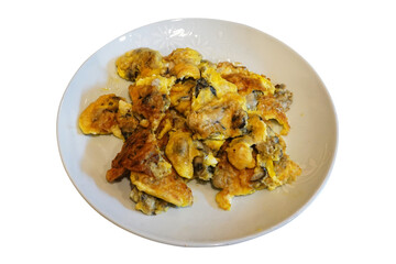 Oyster pancake, Korean traditional cuisine, isolated on transparent background.