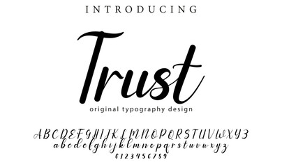 Trust Font Stylish brush painted an uppercase vector letters, alphabet, typeface