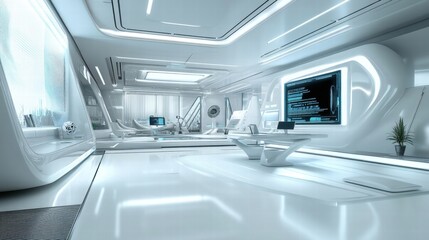Futuristic White Office Interior Design