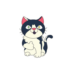illustration of a cute black and white striped cat with an ok gesture