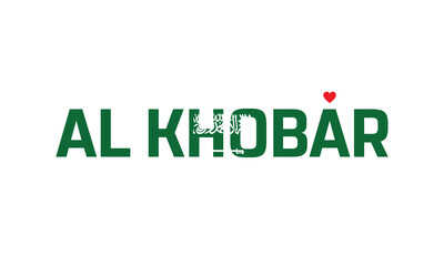 I Love Al Khobar, Typographic Design of I Love Al Khobar with Saudi Arabia flag on white background, Saudi Arabia flag corporate in Al Khobar with heart, Al Khobar, I love Saudi Arabia