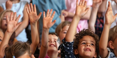 Children Raising Hands in Classroom Eagerness and Participation