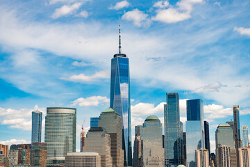 Fototapeta premium New York, United States. Lower Manhattan skyline. NY, Panorama view of New York city skyline in Midtown Manhattan. NYC, USA, Manhattan. New York from New Jersey. Downtown Manhattan.