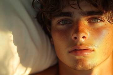 Young Man Portrait Natural Lighting Warm Colors Minimalistic Peaceful Introspective Beauty