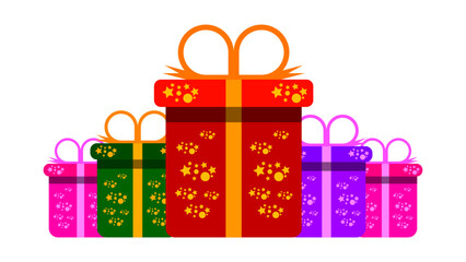 stacked Christmas gift boxes with star and ribbon isolated icon. Editable vector transparent background box.