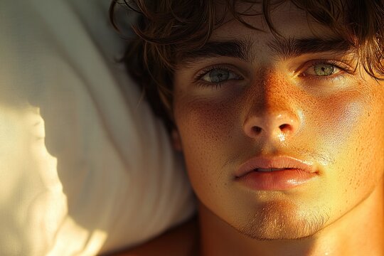 Young Man Portrait Natural Lighting Warm Colors Minimalistic Peaceful Introspective Beauty