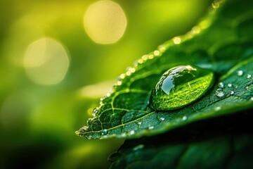 A close-up of a leaf with a water droplet, showcasing nature's beauty and detail.