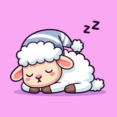 cute sheep sleeping cartoon character flat color vector illustration template design